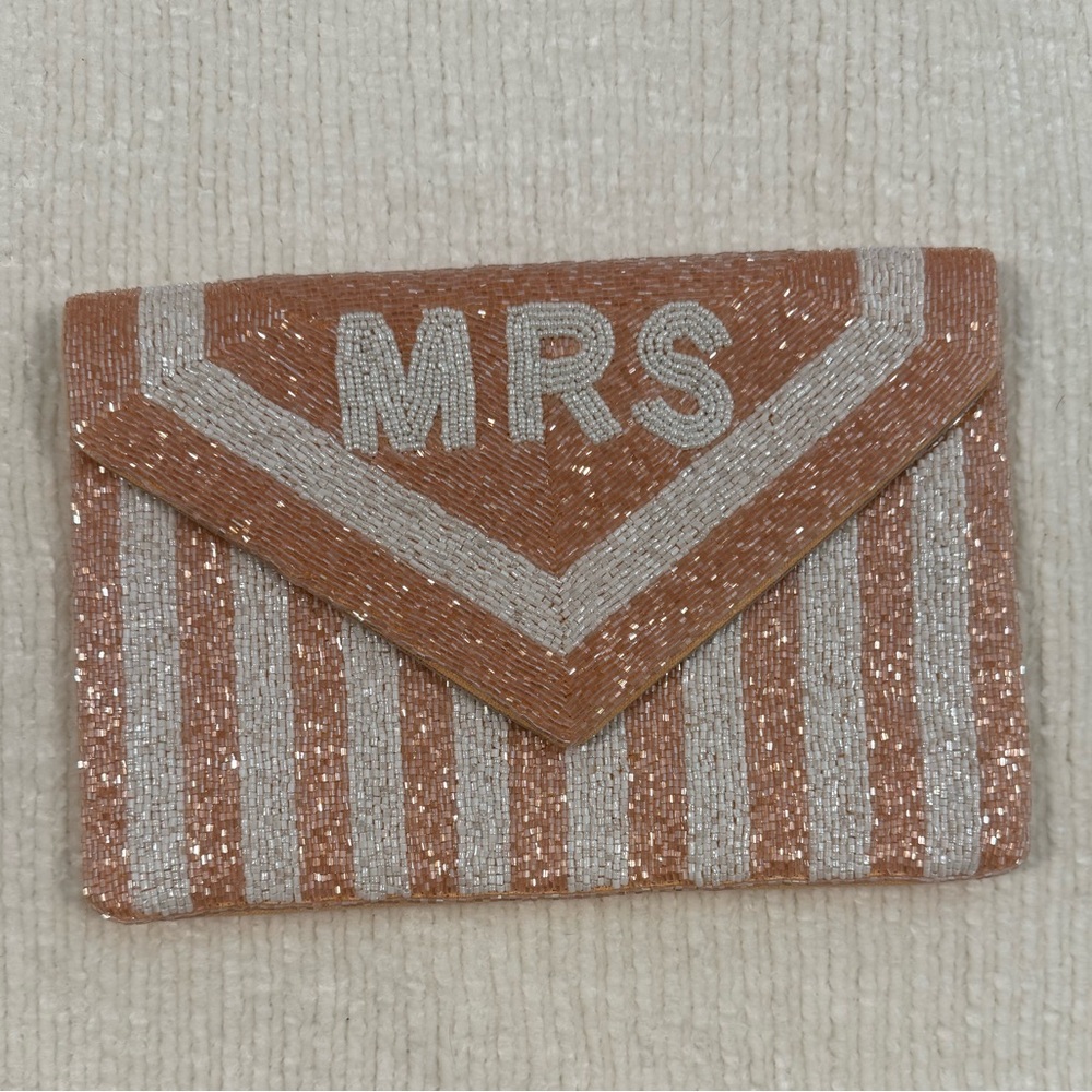 Elegant Tan and Silver 'MRS' Clutch